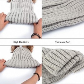 Skullies & Beanies Winter Women's Winter Knit Wool Beanie Hat with Double Faux Fur Pom Pom Ears - Lightgrey - C718Y2NH2YI $10.82