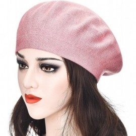 Berets Womens French Beret hat- Reversible Solid Color Cashmere Mosaic Warm Beret Cap for Girls - Pink Beret - CC1925HXYN7 $1...