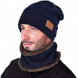 Skullies & Beanies 2-Pieces Winter Beanie Hat Scarf Set Warm Knit Hat Thick Fleece Lined Skull Cap for Men Women - Blue-new -...