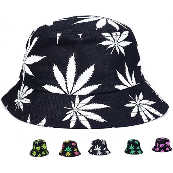 Bucket Hats Weed Bucket Hat Marijuana Unisex - Sun UV Cannabis Leaf Hats Foldable - Black Option2 - C718G54G2Q7 $13.23