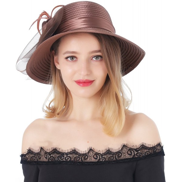 Sun Hats Women's Organza Wide Brim Floral Ribbon Kentucky Derby Church Dress Sun Hat - 2 Style-brown - CG183W32A8A $19.18