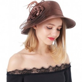 Sun Hats Women's Organza Wide Brim Floral Ribbon Kentucky Derby Church Dress Sun Hat - 2 Style-brown - CG183W32A8A $19.18