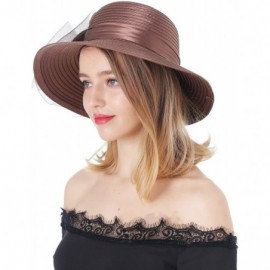 Sun Hats Women's Organza Wide Brim Floral Ribbon Kentucky Derby Church Dress Sun Hat - 2 Style-brown - CG183W32A8A $19.18