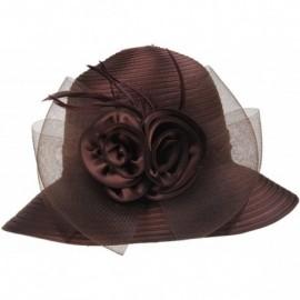 Sun Hats Women's Organza Wide Brim Floral Ribbon Kentucky Derby Church Dress Sun Hat - 2 Style-brown - CG183W32A8A $19.18