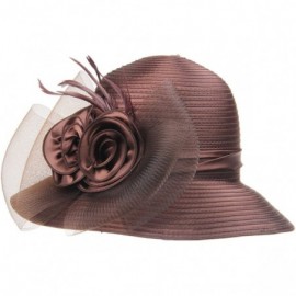 Sun Hats Women's Organza Wide Brim Floral Ribbon Kentucky Derby Church Dress Sun Hat - 2 Style-brown - CG183W32A8A $19.18