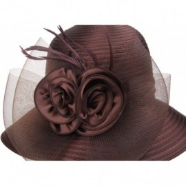 Sun Hats Women's Organza Wide Brim Floral Ribbon Kentucky Derby Church Dress Sun Hat - 2 Style-brown - CG183W32A8A $19.18