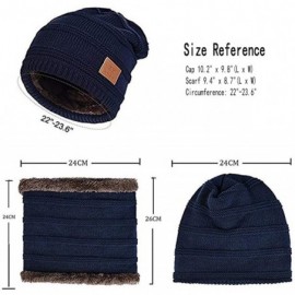 Skullies & Beanies 2-Pieces Winter Beanie Hat Scarf Set Warm Knit Hat Thick Fleece Lined Skull Cap for Men Women - Blue-new -...