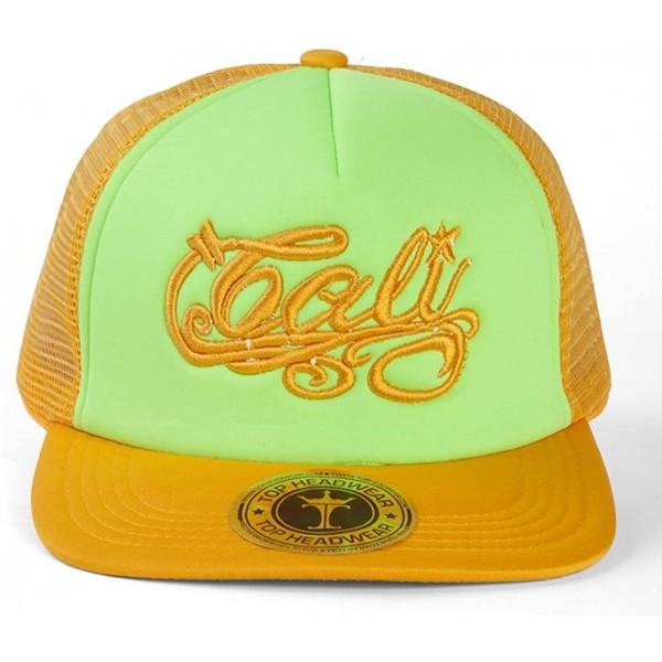 Sun Hats Cali Script Trucker Hat - Neon Green/Gold - CQ11N38SH5X $14.44