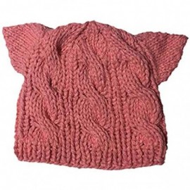 Skullies & Beanies Handmade Knitted Pussy Cat Ear Beanie Hat for Women's March Winter Warm Cap - Pink - C318EMC45DM $20.46