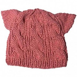 Skullies & Beanies Handmade Knitted Pussy Cat Ear Beanie Hat for Women's March Winter Warm Cap - Pink - C318EMC45DM $13.64