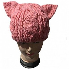 Skullies & Beanies Handmade Knitted Pussy Cat Ear Beanie Hat for Women's March Winter Warm Cap - Pink - C318EMC45DM $13.64