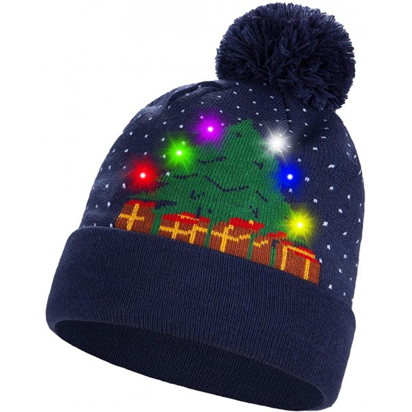 Skullies & Beanies Novelty LED Light Up Christmas Hat Knitted Ugly Sweater Holiday Xmas Beanie Colorful Funny Hat Gift - CR19...