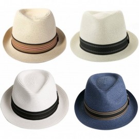 Sun Hats Unisex Fedora Straw Sun Hat Paper Summer Short Brim Beach Jazz Cap - Ivory - CO18CLSYUEA $30.50
