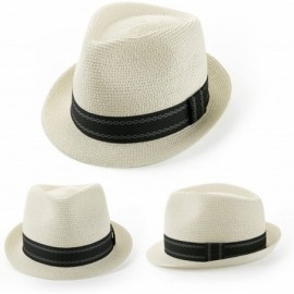 Sun Hats Unisex Fedora Straw Sun Hat Paper Summer Short Brim Beach Jazz Cap - Ivory - CO18CLSYUEA $30.50