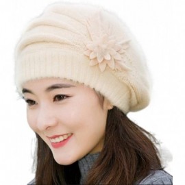Berets Women Winter Warm Cap Knit Hat Beret Wool Snow Ski Caps Visor - Beige - CW18M4NEQ60 $11.82