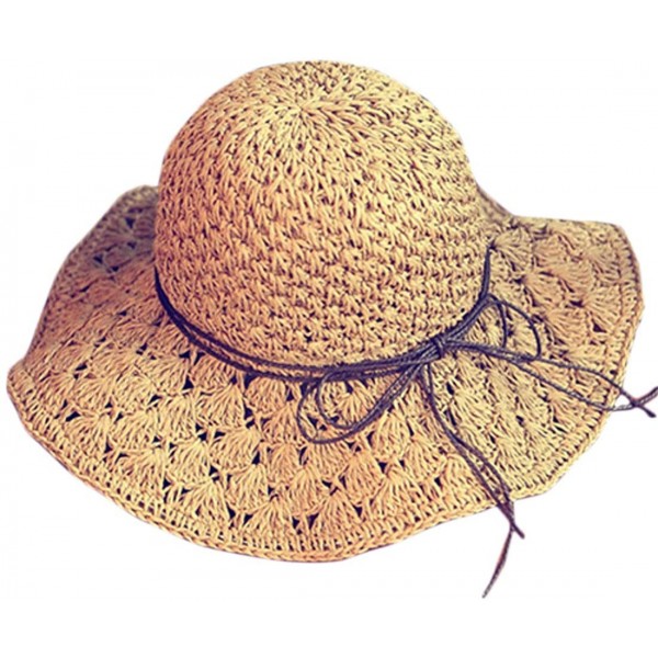 Sun Hats Women's Wide Brim Floppy Summer Sun Hat UPF 50+ Beach Staw Hat - 2 Khaki - C9199ZLHTGM $22.73