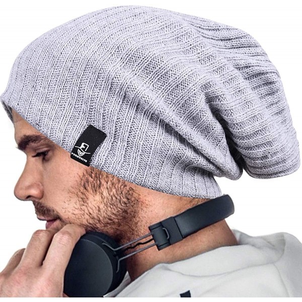 Skullies & Beanies Mens Slouchy Beanie Oversized Long Knit Hat Summer Winter Cap - Light Gray - CT18YCUZMNG $12.70
