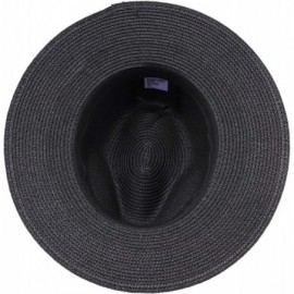 Sun Hats Women Wide Brim Straw Panama Roll up Summer Hat Fedora Beach Sun Hat Cap - Black a - CS18QNQHWGW $11.44