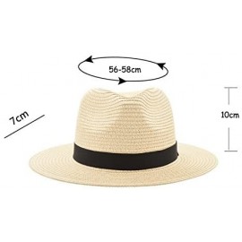 Sun Hats Women Wide Brim Straw Panama Roll up Summer Hat Fedora Beach Sun Hat Cap - Black a - CS18QNQHWGW $11.44