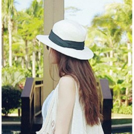 Sun Hats Women Wide Brim Straw Panama Roll up Summer Hat Fedora Beach Sun Hat Cap - Black a - CS18QNQHWGW $11.44