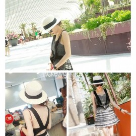 Sun Hats Women Wide Brim Straw Panama Roll up Summer Hat Fedora Beach Sun Hat Cap - Black a - CS18QNQHWGW $11.44