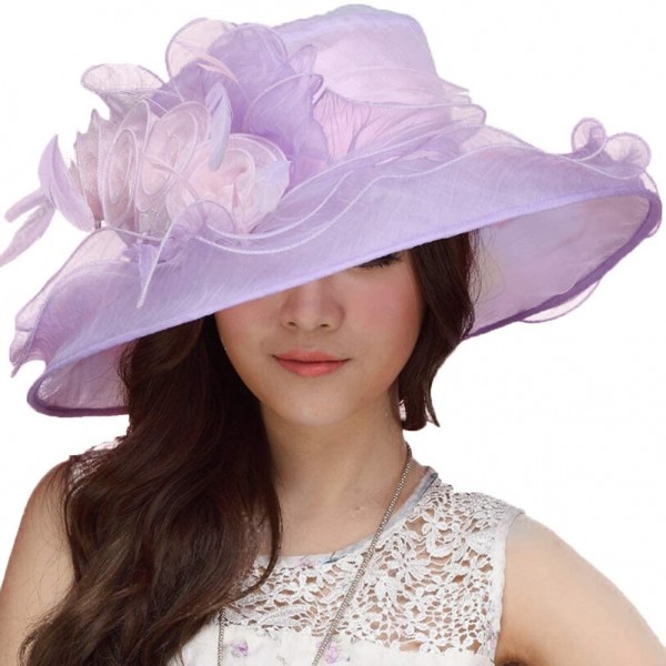 Sun Hats Women Sun Hats Kentucky Derby Hat Wide Brim Floppy Ruffle Lavander - CH11U8JQT8R $25.81