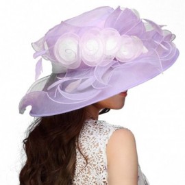 Sun Hats Women Sun Hats Kentucky Derby Hat Wide Brim Floppy Ruffle Lavander - CH11U8JQT8R $25.81