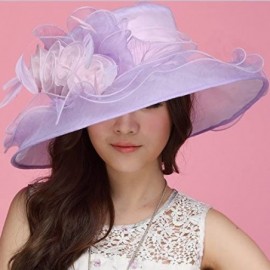 Sun Hats Women Sun Hats Kentucky Derby Hat Wide Brim Floppy Ruffle Lavander - CH11U8JQT8R $25.81