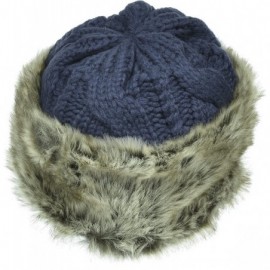 Skullies & Beanies Women's Knitted Hat Faux Fur Lined Trim Cable Winter Beanie - Navy - CN12N2PX240 $17.61