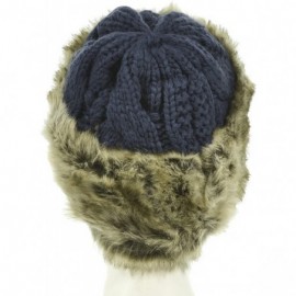 Skullies & Beanies Women's Knitted Hat Faux Fur Lined Trim Cable Winter Beanie - Navy - CN12N2PX240 $17.61