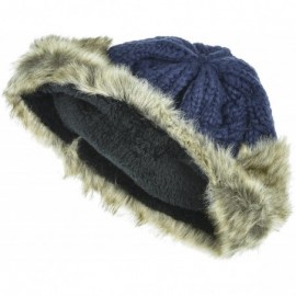 Skullies & Beanies Women's Knitted Hat Faux Fur Lined Trim Cable Winter Beanie - Navy - CN12N2PX240 $17.61