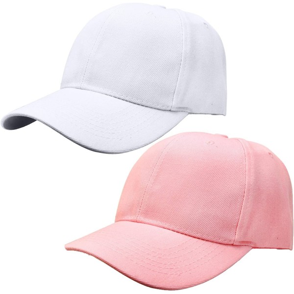 Baseball Caps Baseball Dad Cap Adjustable Size Perfect for Running Workouts and Outdoor Activities - 2pcs White & Pink - CL18...