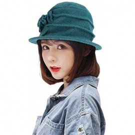 Bucket Hats Womens Girls Warm Wool Cloche Round Hat Wrinkled Floral Fedora Bucket Vintage Hat for Ladies - Green - C818KH6T59...