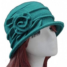 Bucket Hats Womens Girls Warm Wool Cloche Round Hat Wrinkled Floral Fedora Bucket Vintage Hat for Ladies - Green - C818KH6T59...