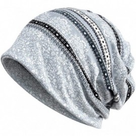 Skullies & Beanies Print Flower Slouchy Beanie Chemo Hat Cap Infinity Scarf for Women - 2 Pack Blue/Grey Stripes - CN18QX5QKH...