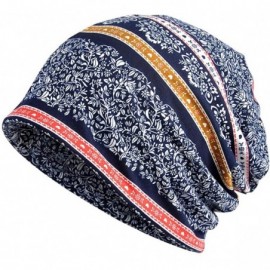 Skullies & Beanies Print Flower Slouchy Beanie Chemo Hat Cap Infinity Scarf for Women - 2 Pack Blue/Grey Stripes - CN18QX5QKH...