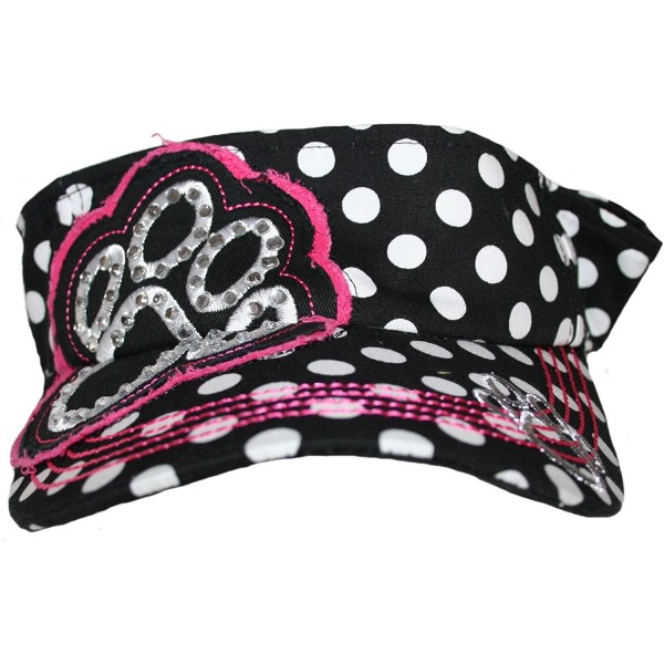 Visors Paw Print Bling Rhinestone Visor - Black/Pink Dots - CX11K1HBIKZ $23.11