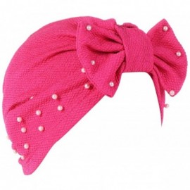 Skullies & Beanies Women Cancer Bow Chemo Hat Beanie Turban Head Wrap Cap with Bowknot - Hot Pink B - CL18HCO0XSO $11.18