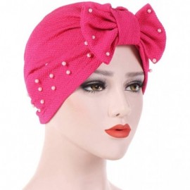 Skullies & Beanies Women Cancer Bow Chemo Hat Beanie Turban Head Wrap Cap with Bowknot - Hot Pink B - CL18HCO0XSO $11.18