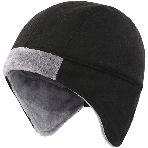 Skullies & Beanies Mens Fleece Lined Thermal Skull Cap Beanie with Ear Covers Winter Hat - Black - CA18IMZQU5A $13.62