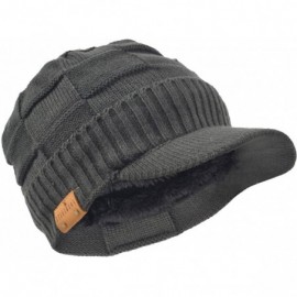 Skullies & Beanies Retro Newsboy Knitted Hat with Visor Bill Winter Warm Hat for Men - Check-dgrey - CG18INUW27X $29.72