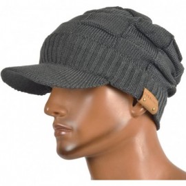 Skullies & Beanies Retro Newsboy Knitted Hat with Visor Bill Winter Warm Hat for Men - Check-dgrey - CG18INUW27X $16.89