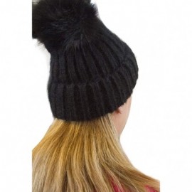 Skullies & Beanies Women's Soft Fuzzy Ribbed Beanie with Faux Fur Pompom Accent - Black - C918IDQHNC6 $9.23