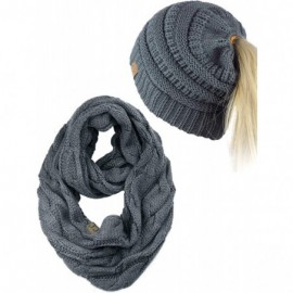 Skullies & Beanies BeanieTail Messy High Bun Cable Knit Beanie and Infinity Loop Scarf Set - Dark Melange Gray - C718KI25ZD4 ...