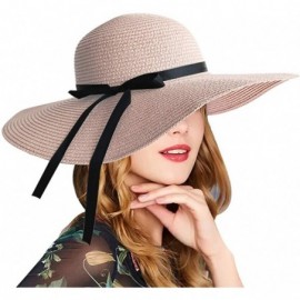 Sun Hats Women's Big Brim Sun Hat Floppy Foldable Bowknot Straw Hat UPF 50 Summer Beach UV Hat - Pink - CM18N7468U2 $28.73
