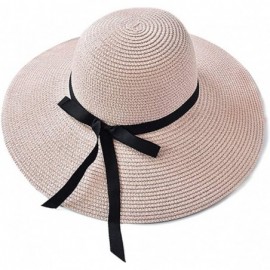 Sun Hats Women's Big Brim Sun Hat Floppy Foldable Bowknot Straw Hat UPF 50 Summer Beach UV Hat - Pink - CM18N7468U2 $13.23