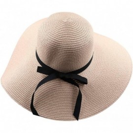 Sun Hats Women's Big Brim Sun Hat Floppy Foldable Bowknot Straw Hat UPF 50 Summer Beach UV Hat - Pink - CM18N7468U2 $13.23
