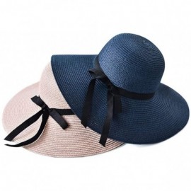Sun Hats Women's Big Brim Sun Hat Floppy Foldable Bowknot Straw Hat UPF 50 Summer Beach UV Hat - Pink - CM18N7468U2 $13.23