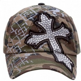 Newsboy Caps Beaded Cross Distressed Adjustable Baseball Cap - Camo - CQ11O3DV1ZZ $16.72