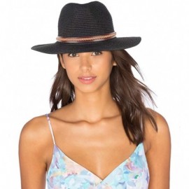 Sun Hats Straw Panama Hat Summer Fedora Straw Foldable Beach Sun Hat UPF50+ Unisex - Black - CN18QMAHHKH $21.08